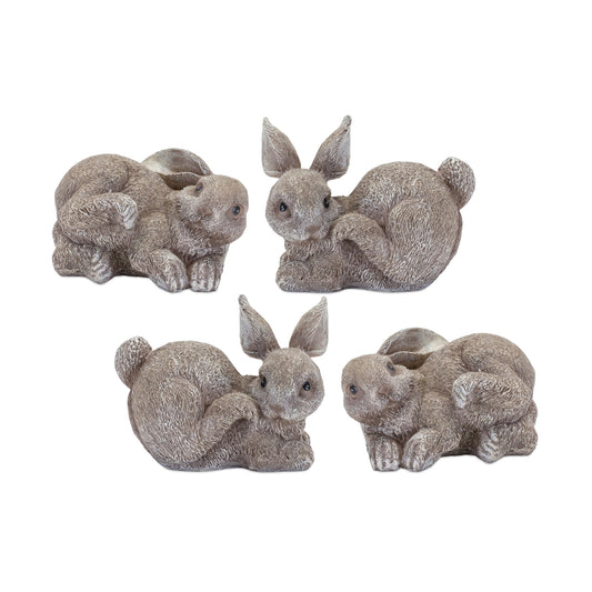 Set Of Four 4" Gray and Brown Polyresin Rabbit Figurine