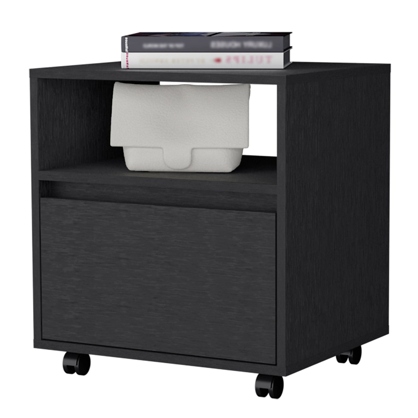 21" Black One Drawer Nightstand With Integrated Tech