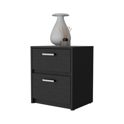 19" Black Two Drawer Nightstand With Integrated Tech