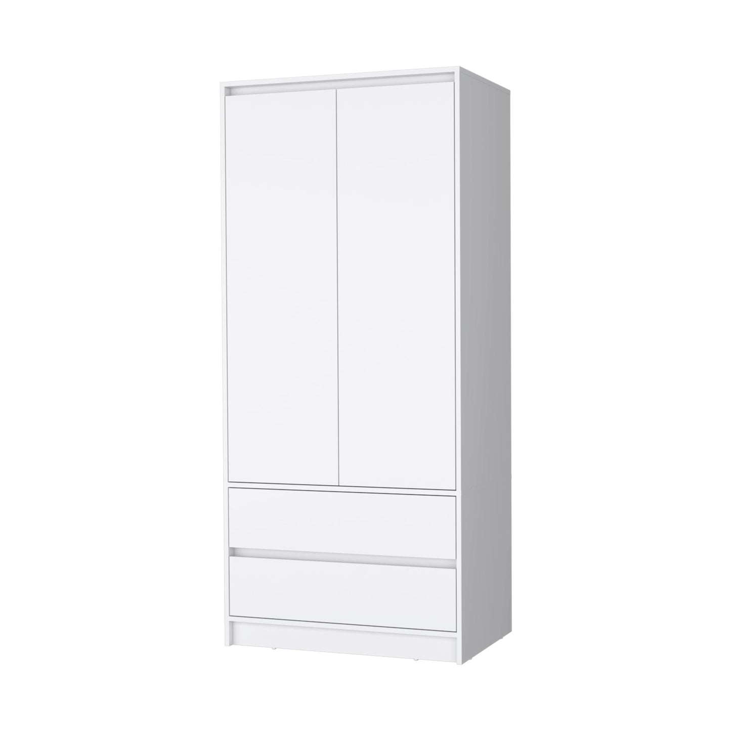 32" White Accent Cabinet Soft Close With Multiple Shelves And Two Drawers