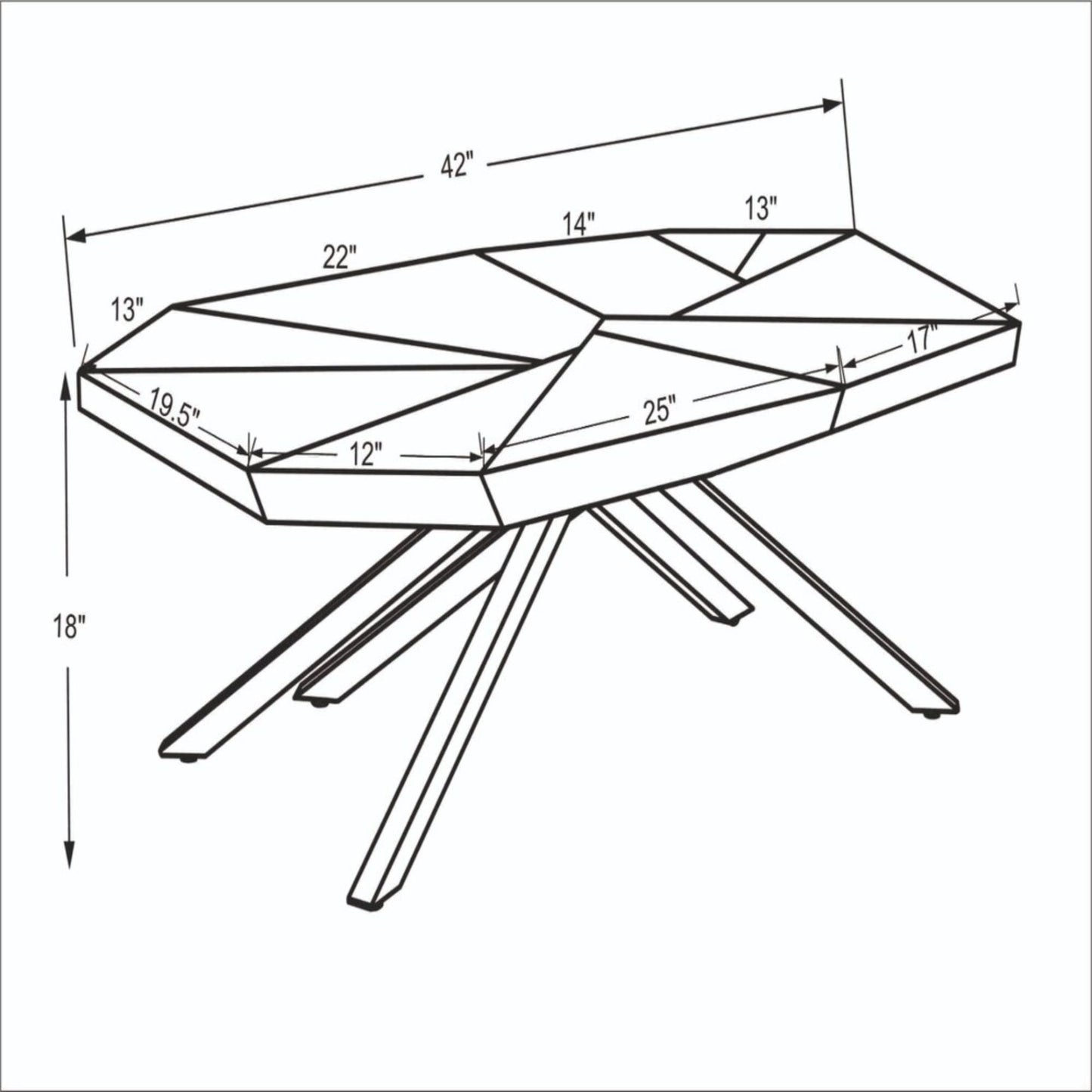 42" Brown And Dark Gray Solid And Manufactured Wood And Iron Octagon Coffee Table