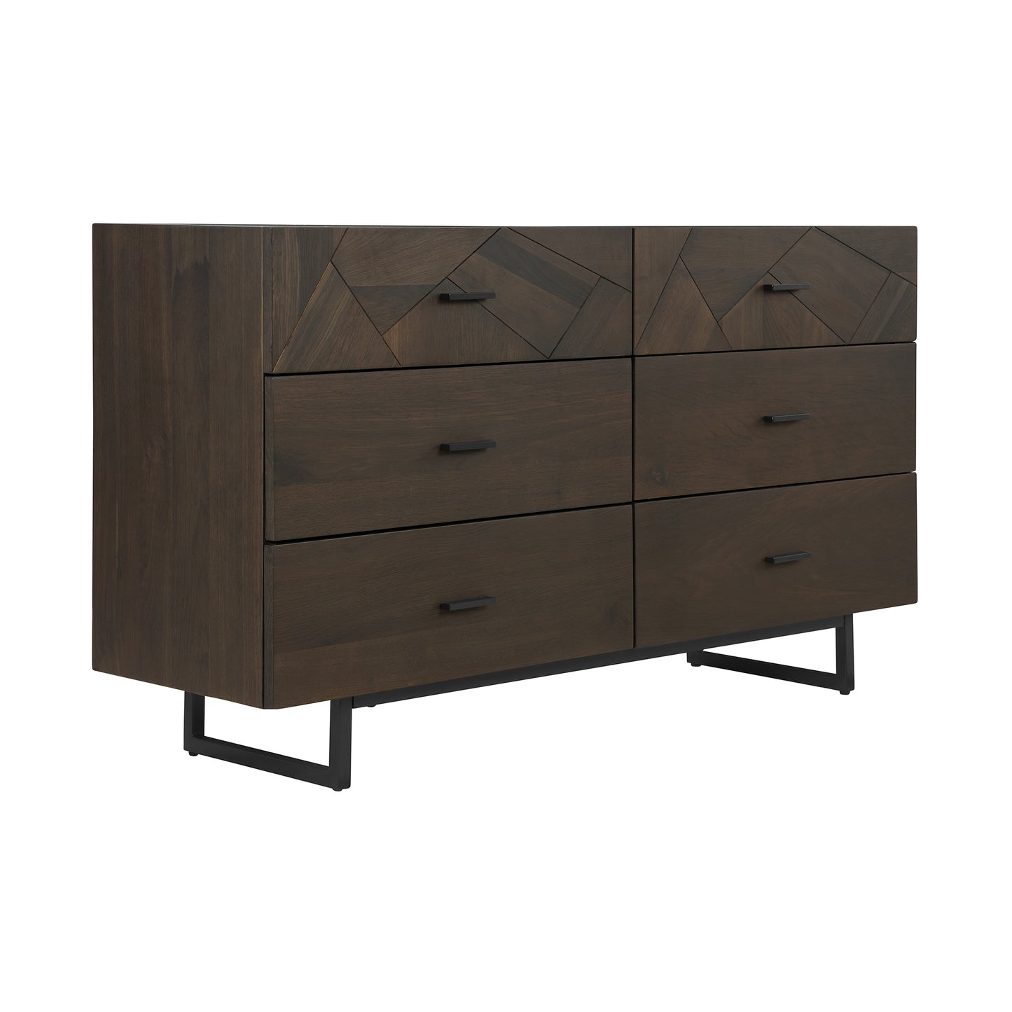 60" Dark Brown Solid Wood Six Drawer Double Dresser