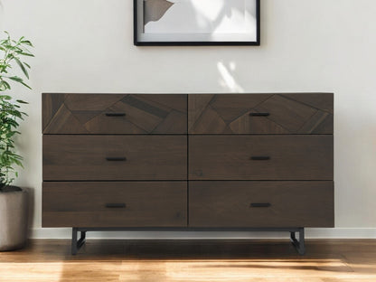 60" Dark Brown Solid Wood Six Drawer Double Dresser