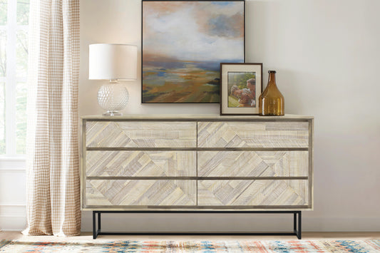 61" Natural Solid Wood Six Drawer Double Dresser