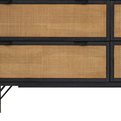 61" Natural and Black Solid Wood Six Drawer Double Dresser