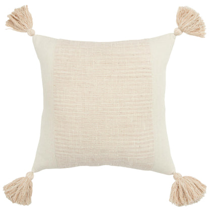 20" Pink and Ivory Cotton Pillow With Tassels Edges