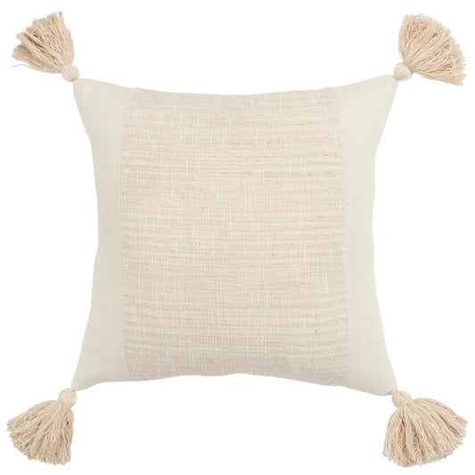 20" Pink and Ivory Cotton Pillow With Tassels Edges