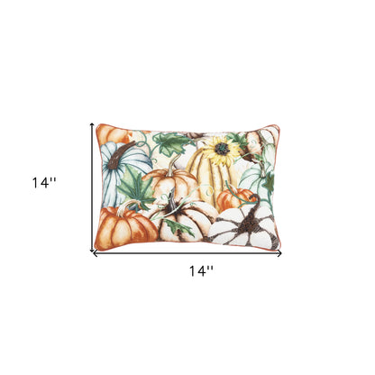 14" X 20" Orange and Ivory Thanksgiving Cotton Pillow With Embroidery Edges