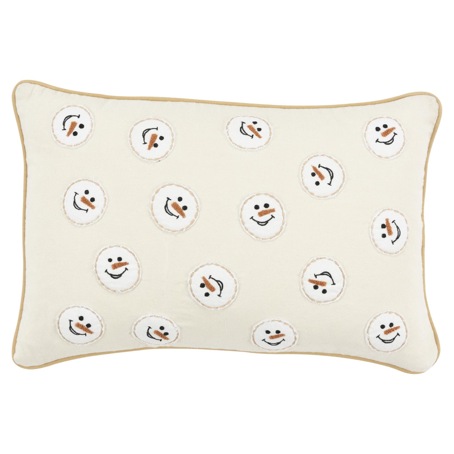 14" X 20" Beige and White Christmas Cotton Pillow With Applique, Embroidery Edges