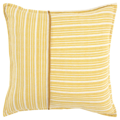 20" Yellow and White Cotton Pillow With Embroidery Edges