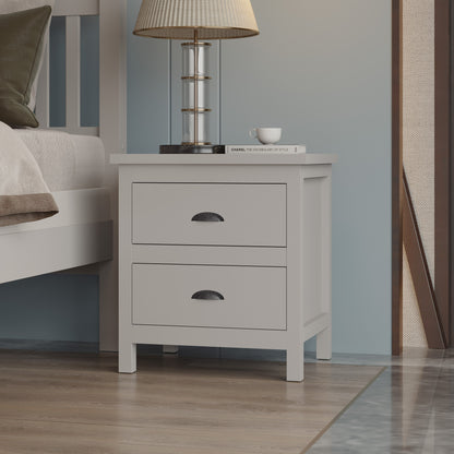 16" Gray Two Drawer Solid Wood Nightstand