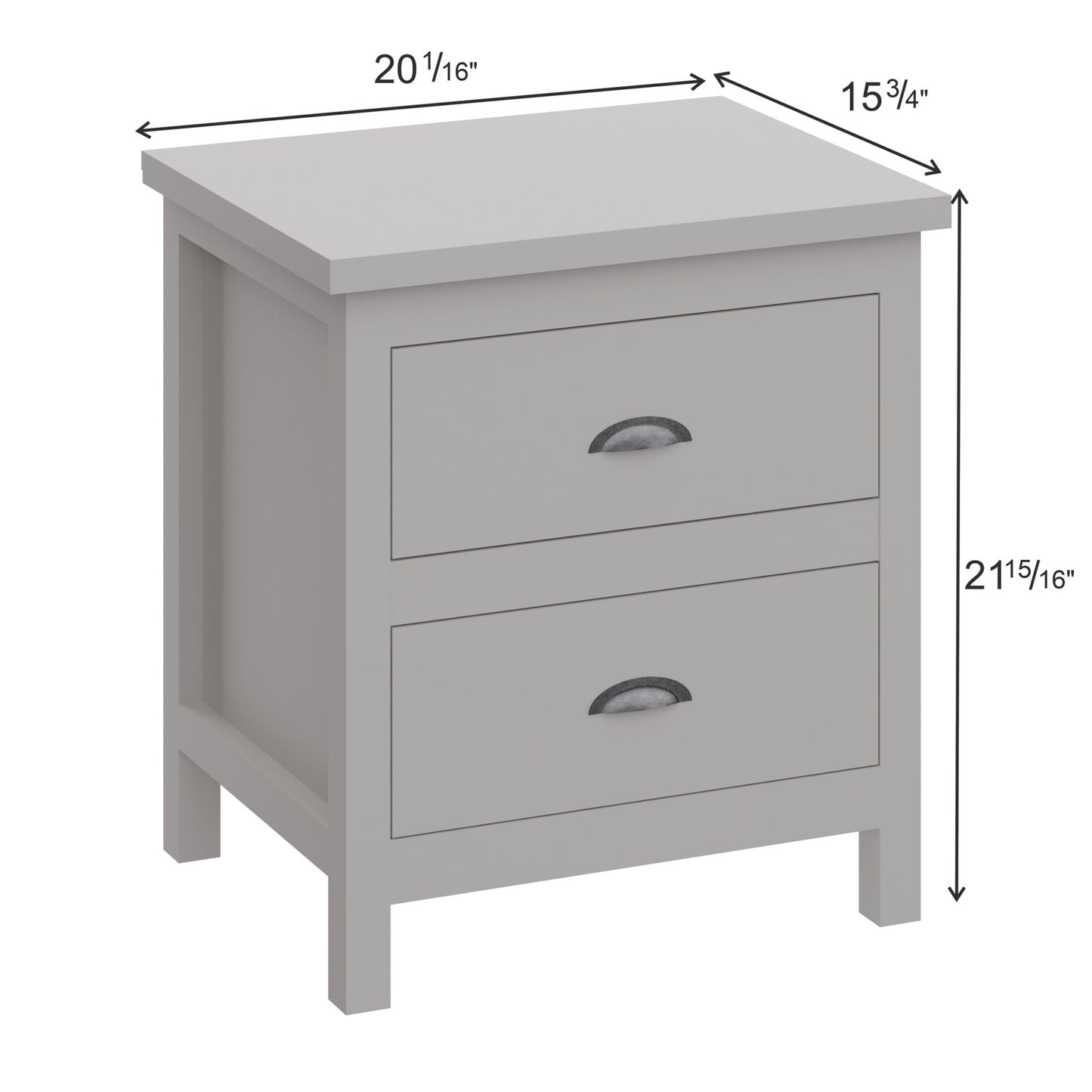 16" Gray Two Drawer Solid Wood Nightstand