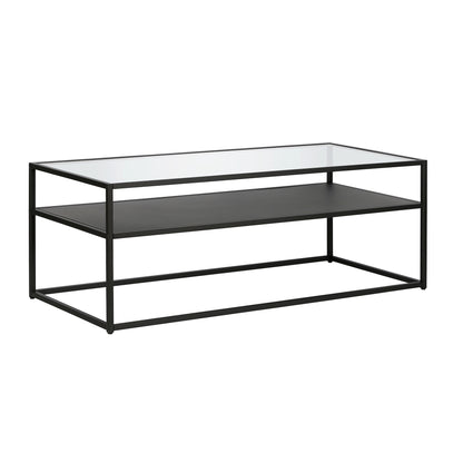 46" Black Glass And Steel Coffee Table With Shelf