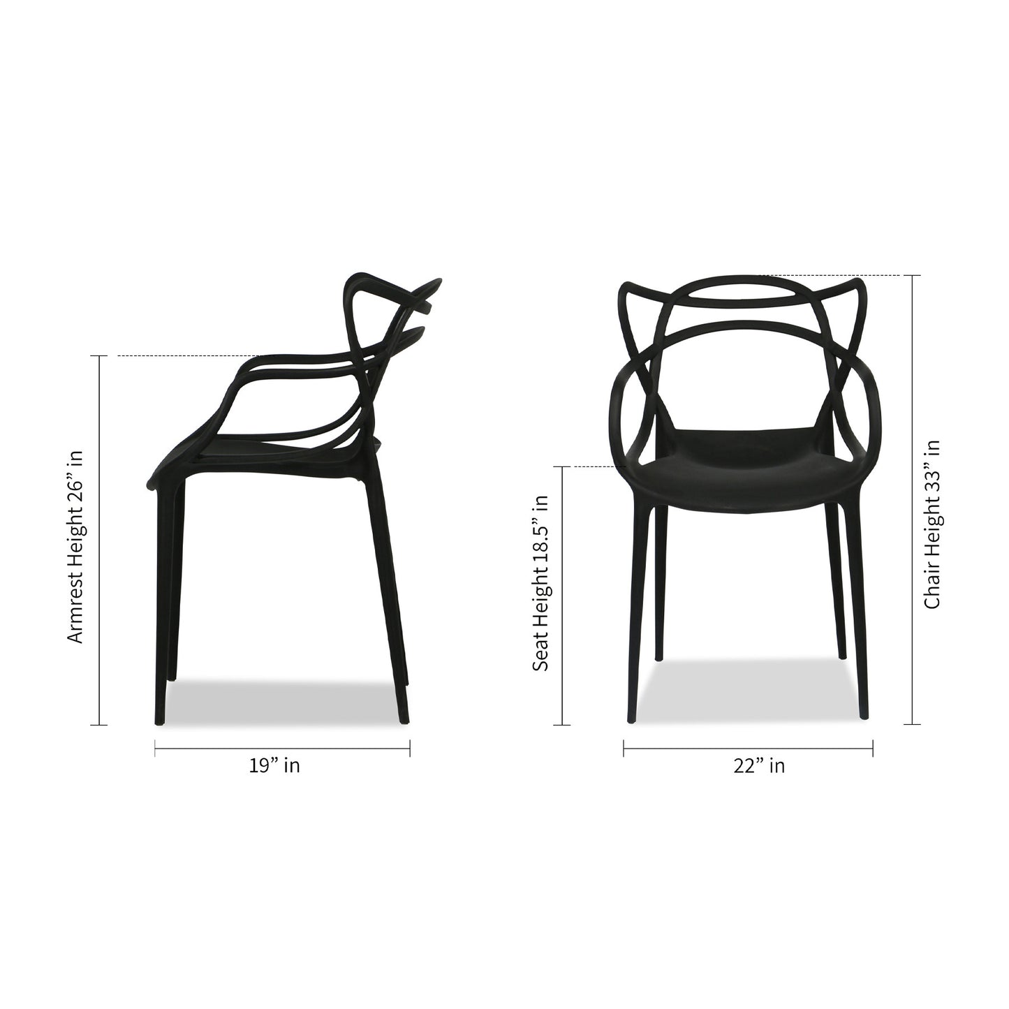 22" Black Heavy Duty Plastic Indoor Outdoor Dining Chair