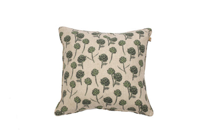 Set of Two 18" Beige and Green Artichoke Cotton Throw Pillow