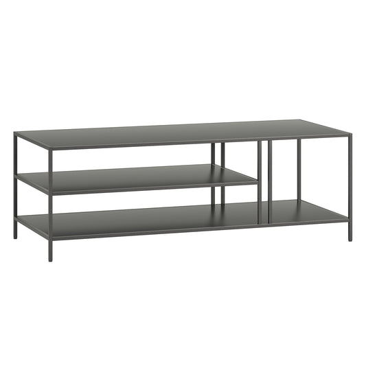 48" Gray Steel Coffee Table With Two Shelves