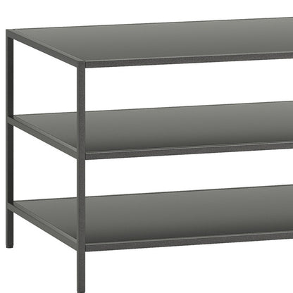 48" Gray Steel Coffee Table With Two Shelves