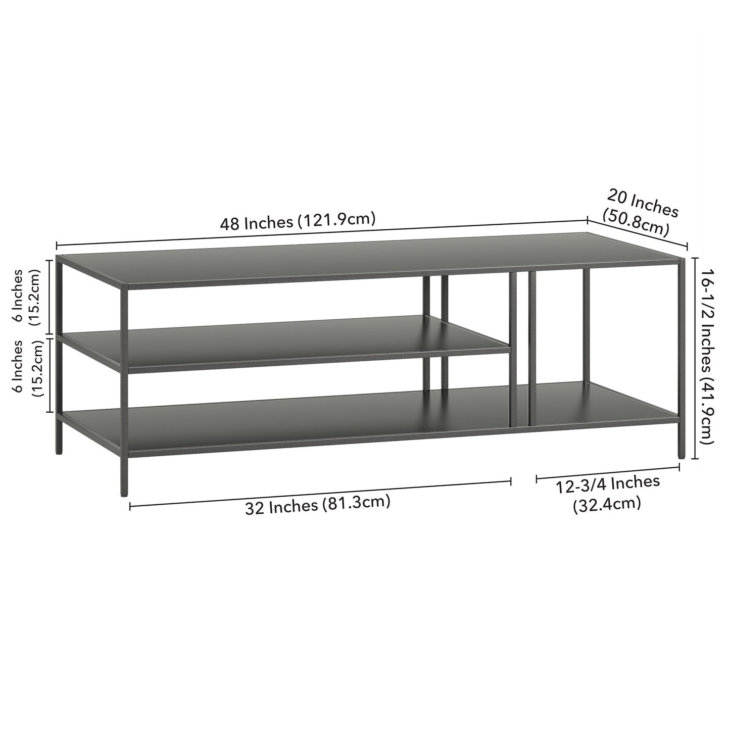 48" Gray Steel Coffee Table With Two Shelves