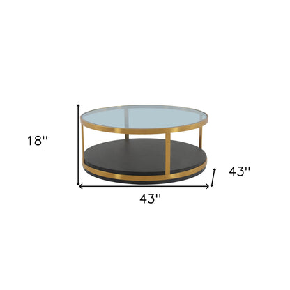 43" Clear And Black Solid Wood Round Coffee Table With Shelf