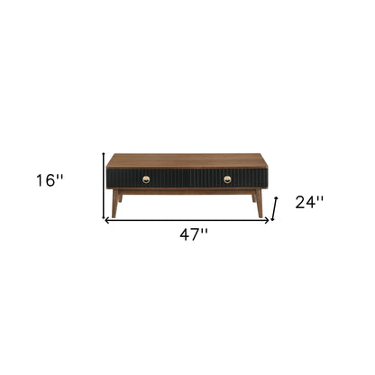 47" Brown Solid Wood Coffee Table With Two Drawers