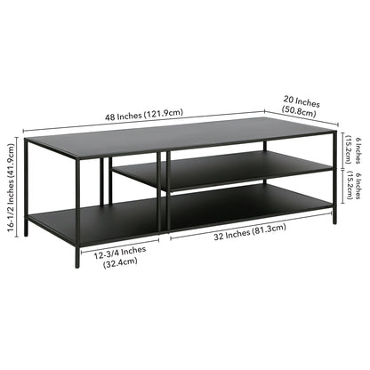 48" Black Steel Coffee Table With Two Shelves