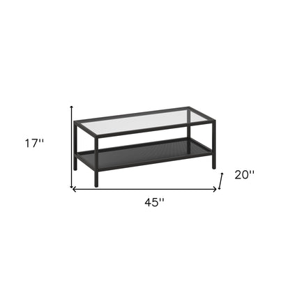 45" Clear And Black Glass And Steel Coffee Table With Shelf