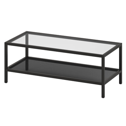 45" Clear And Black Glass And Steel Coffee Table With Shelf