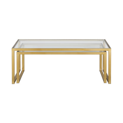 Set of Two 46" Gold Glass And Steel Nested Coffee Tables