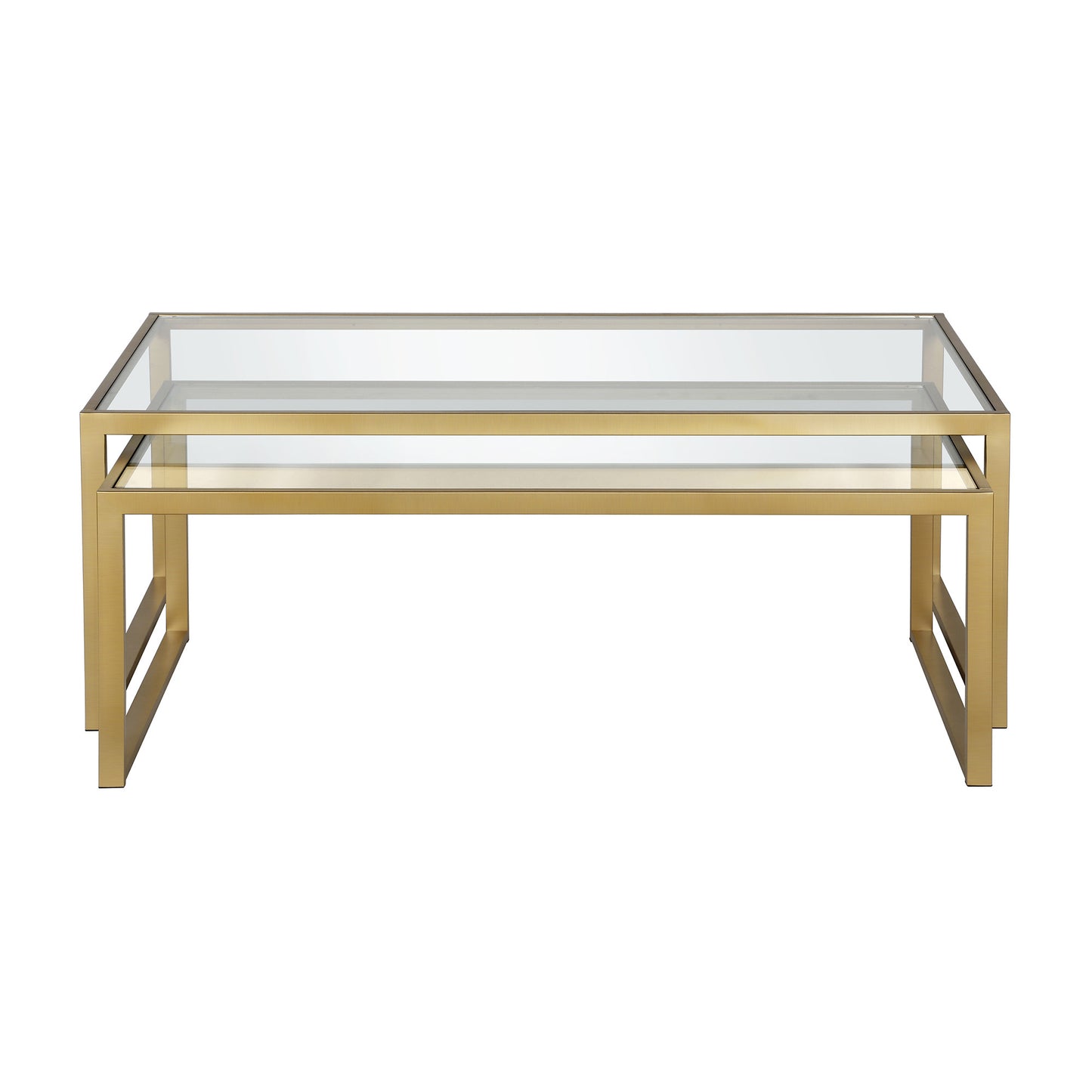 Set of Two 46" Gold Glass And Steel Nested Coffee Tables