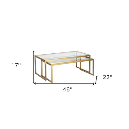 Set of Two 46" Gold Glass And Steel Nested Coffee Tables