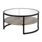 34" Black Glass And Steel Round Coffee Table With Shelf