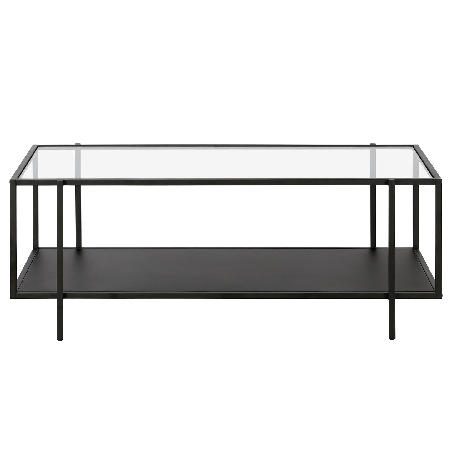 45" Clear And Black Glass And Steel Coffee Table With Shelf