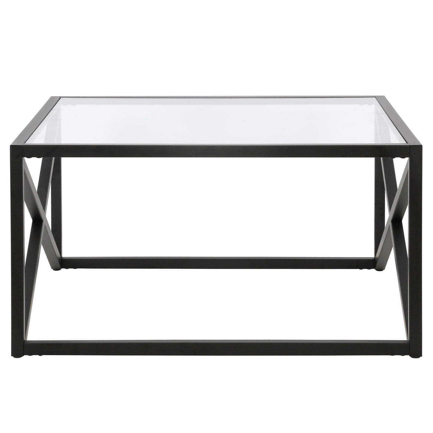 32" Black Glass And Steel Square Coffee Table