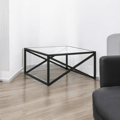 32" Black Glass And Steel Square Coffee Table