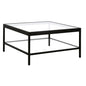 32" Clear And Black Glass And Steel Square Coffee Table With Shelf