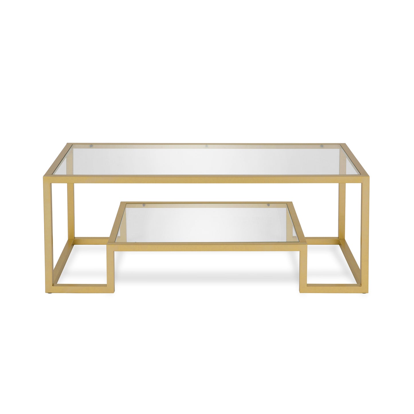 45" Gold Glass And Steel Coffee Table With Shelf