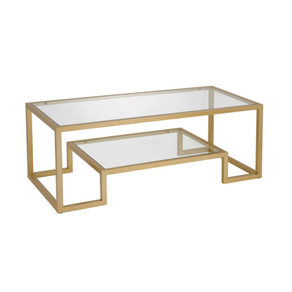 45" Gold Glass And Steel Coffee Table With Shelf