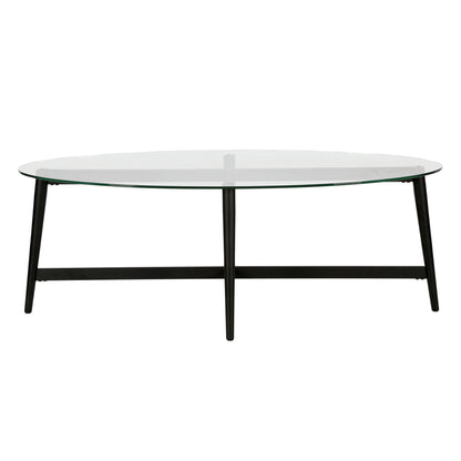 50" Clear And Black Glass And Steel Oval Coffee Table