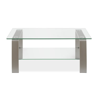 40" Clear And Silver Glass And Steel Coffee Table With Shelf