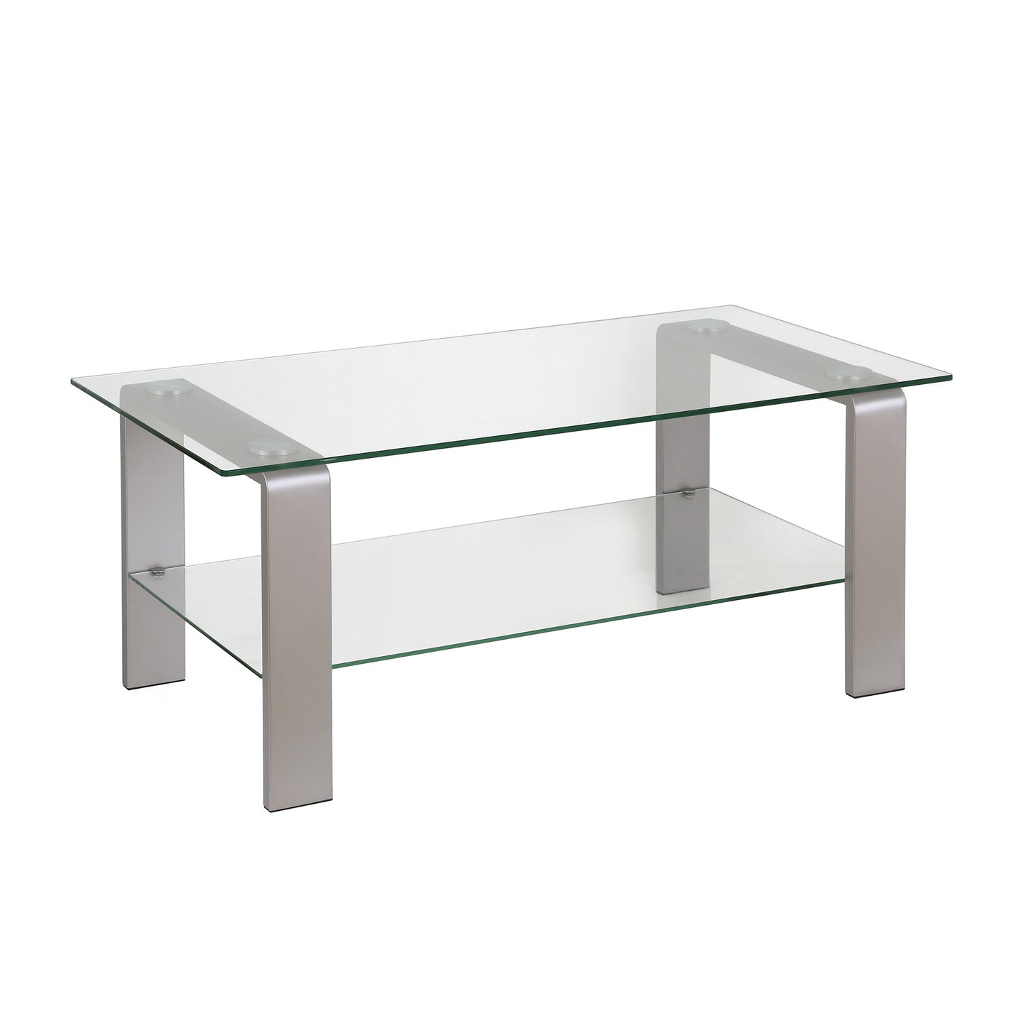 40" Clear And Silver Glass And Steel Coffee Table With Shelf