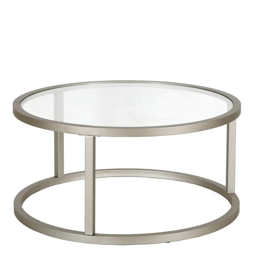 35" Silver Glass And Steel Round Coffee Table