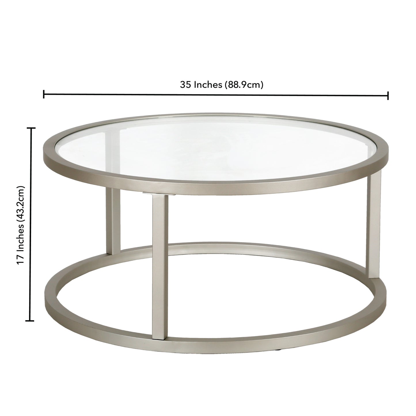 35" Silver Glass And Steel Round Coffee Table