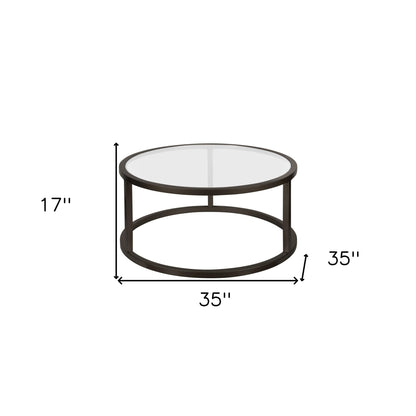 35" Black Glass And Steel Round Coffee Table