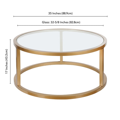 35" Gold Glass And Steel Round Coffee Table