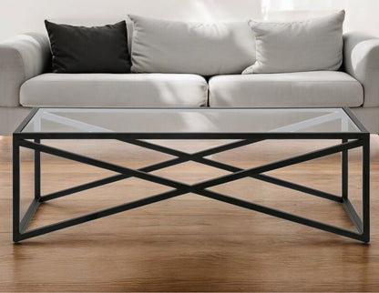 54" Black Glass And Steel Coffee Table