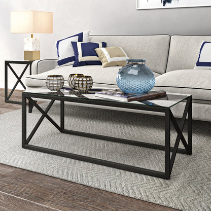 46" Black Glass And Steel Coffee Table