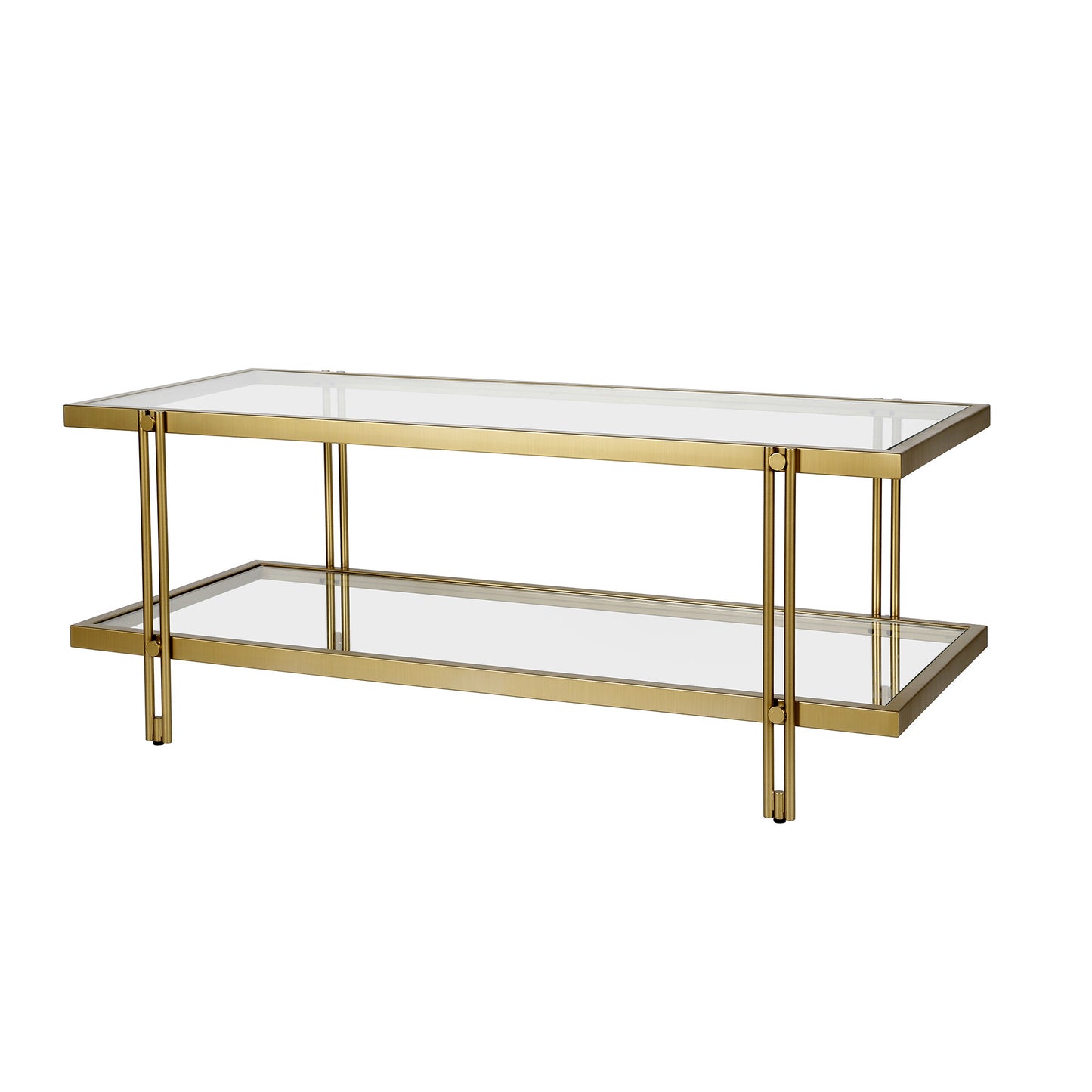 45" Gold Glass And Steel Coffee Table With Shelf