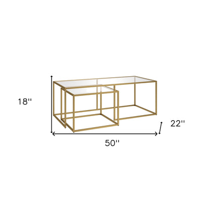 Set of Two 50" Gold Glass And Steel Nested Coffee Tables