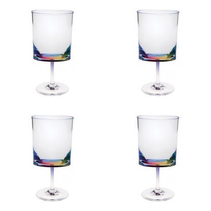 Set of Four Clear and Blue Acrylic Stemmed All Purpose Wine Glass