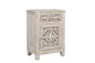 30" Distressed White One Drawer Carved Floral Solid Wood Nightstand